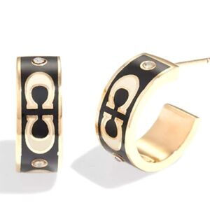NWT Coach Signature Enamel Huggie Earrings; Black/Gold MSRP $88
